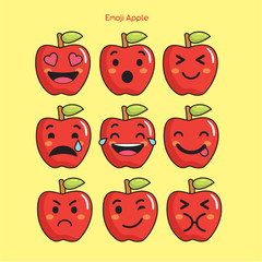 Apple fruit emoji, apple smile icons set, vector, cartoon, design, color