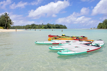 Fototapeta na wymiar Kayaks at Muri Lagoon Rarotonga Cook Islands