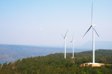 Windmills on the mountains and clear sky