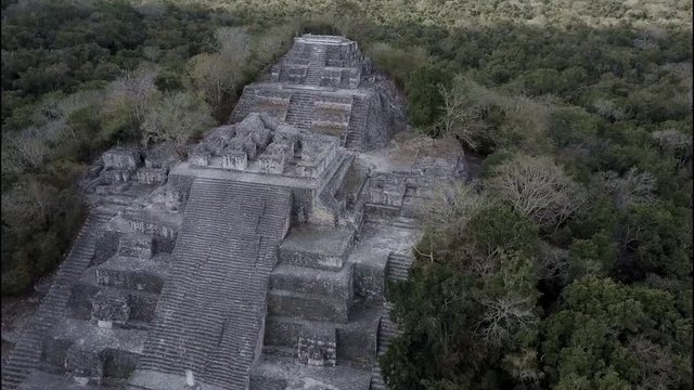 Beautiful aerial flying around the mayan Calakmul Temple in the Mexican Yucatan.