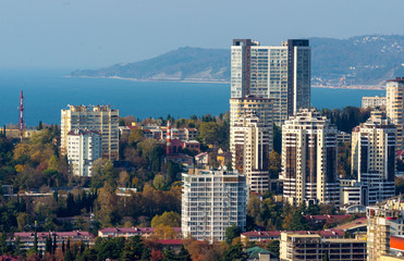 Aerial view of Sochi on the background of the sea