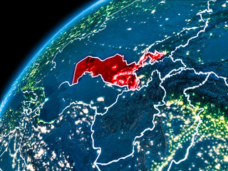 Map of Uzbekistan at night
