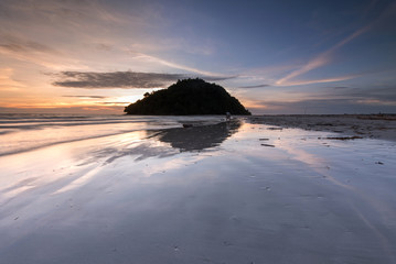 Long expose Seascape during sunset at Kelambu Beach, Kudat Sabah Malaysia. image contain soft focus...
