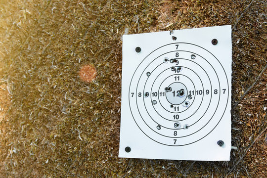 The used paper target for shooting with holes