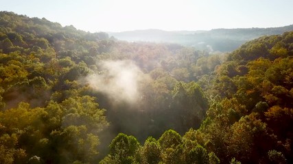 Beautiful early morning aerial of fog in Appalachia West Virginia. - Powered by Adobe