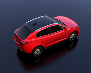 Naklejka premium Metallic red Electric SUV concept car parking on reflective ground. 3D rendering image. 