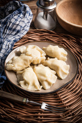 Homemade dumplings with cheese.