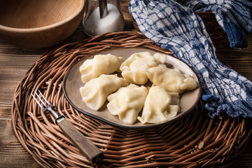 Homemade dumplings with cheese.
