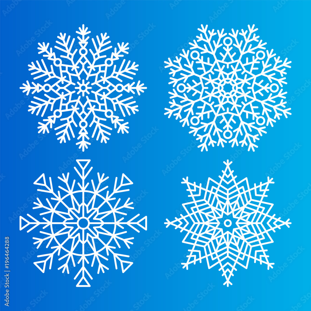 Poster snowflakes icons set of different shape and forms
