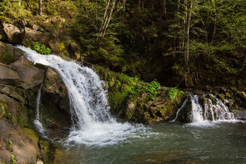 Waterfall Kameneckkiy in the Carpathian mountains, Ukraine