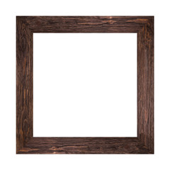 wide dark brown wooden frame for pictures and photos isolated on white background