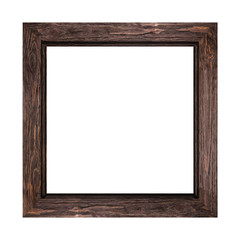 wide dark brown wooden frame for pictures and photos isolated on white background
