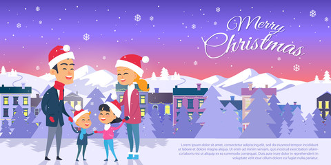 Naklejka premium Postcard with Merry Christmas on City Background