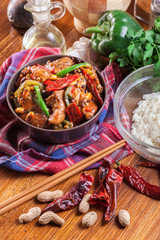 Homemade Kung Pao chicken with peppers and vegetables