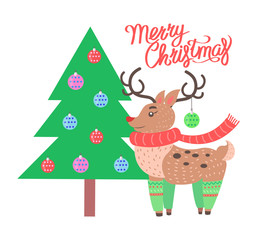 Merry Christmas Reindeer on Vector Illustration