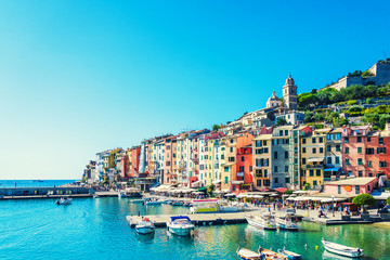 Fototapeta premium Panorama of colorful picturesque harbour of Porto Venere, Italian Riviera, Liguria, Italy