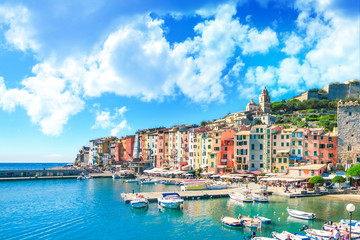 Colorful picturesque harbour of Porto Venere, Italian Riviera, Liguria, Italy - obrazy, fototapety, plakaty