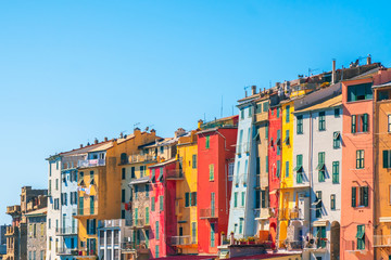 Fototapeta na wymiar Colorful facades of the old town houses, Portovenere, Cinque terre, Italy