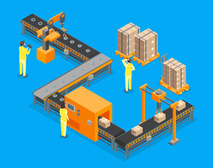 Automated Factory 3d Isometric View. Vector