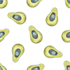 Avocado Seamless pattern. Hand drawn Watercolor background. Natural print for design, fabric