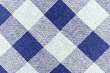 Checkered fabric. Gray and blue color. Close up