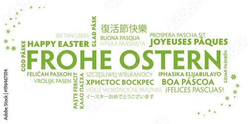 "Frohe Ostern mehrsprachig - weiß grün" Stock image and royalty-free