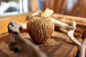 Wooden apple and a snag./Decorative wooden apple and snag. Decorative materials.