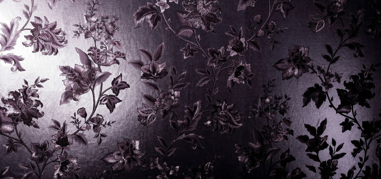 Fototapeta purple satin fabric with traditional Oriental flowers.