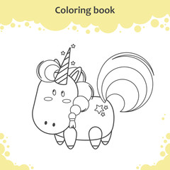 Color the cute cartoon unicorn - coloring book for kids