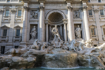 Fototapeta na wymiar Fountain di Trevi in Rome, Italy. Architectural detail of famous restored Fountain di Trevi ( Fontana di Trevi ).