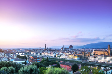 Obraz premium Top view of the city of Florence at sunset, Italy, Toscana