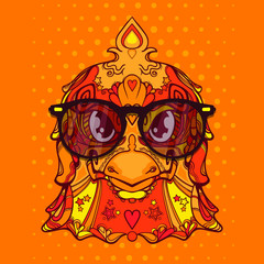Fashion ornament face of bird with styled eyeglasses, sunglasses, vector illustration