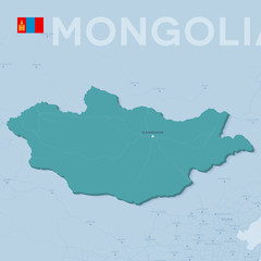 Obraz premium Verctor Map of cities and roads in Mongolia.