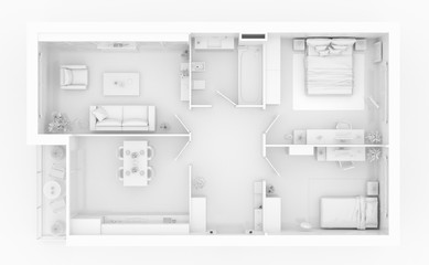 Mock up of furnished home apartment, paper model