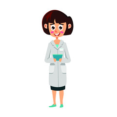 Fototapeta premium Lady doctor cartoon flat vector illustration isolated on white background.