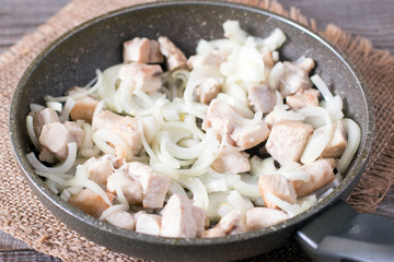 fried chicken pieces on the pan with vegetable oil