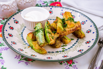 fried zucchini with sour cream