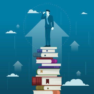 Reading Will iMprove Businessman Business Skill or Knowledge, Flat Vector
