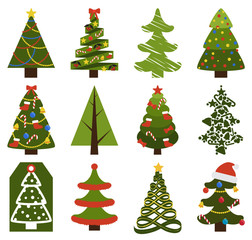 Big Set Christmas Tree Symbols With Without Decor