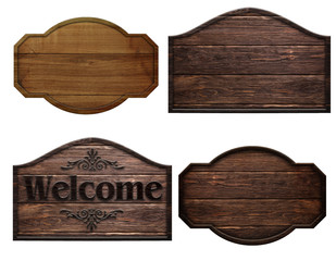 a set of dark brown wooden boards isolated on a white background