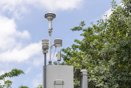 The pollution detector system station in the park.