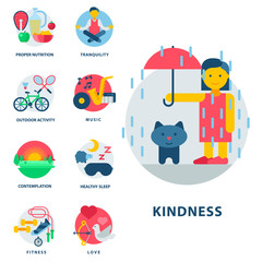 Health and longevity icons modern activity durability vector natural healthy life product food nutrition illustration