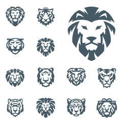 Tiger and lions vector head face silhouette badge strength predator power wildcat illustration power animal