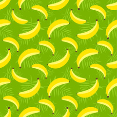 Seamless pattern with bananas on green background
