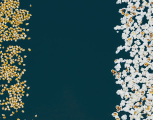 Popcorn isolated on blue background, microwave food