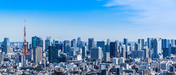 東京　青空と都市風景　ワイド