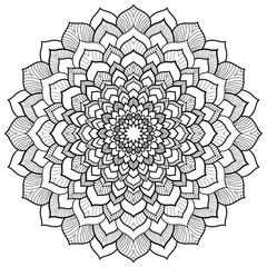 Round floral black mandala for coloring book 