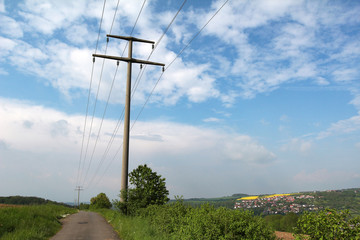 Transmission line on background of blue sky