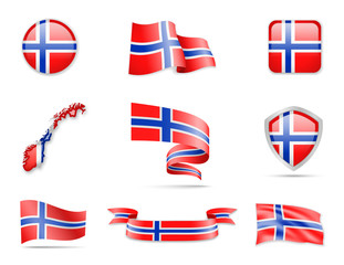 Norway Flags Collection. Flags and contour map.