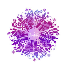Flat wreath with presents, candles, snowflakes, candy's and some holiday objects, vector illustration isolated on white background in Pantone's color